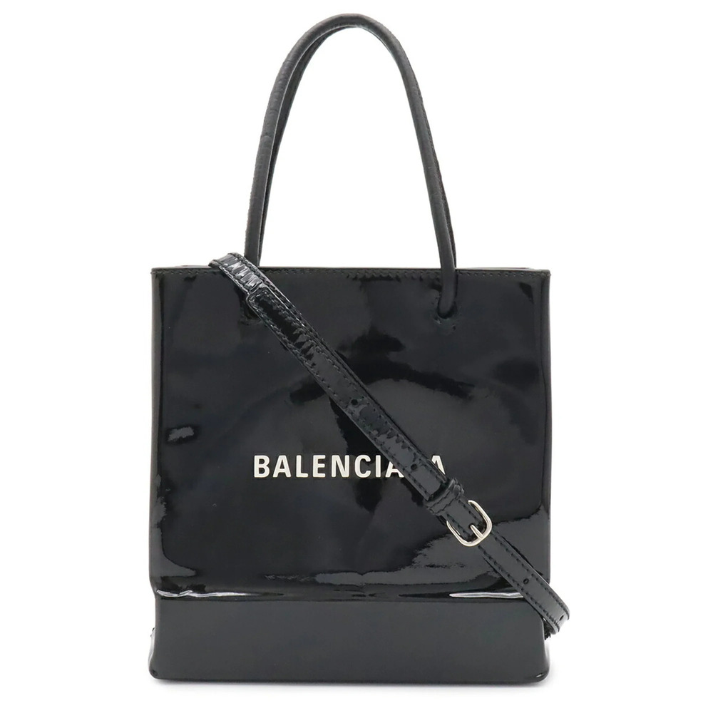 BALENCIAGA XXS Tote Bag, Handbag, Shoulder Enamel Patent Leather, Black, Whit...